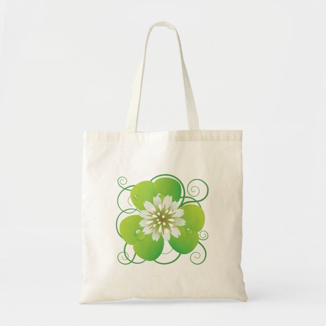 Tote Bag Trèfle à quatre feuilles vert avec floraison blanc (Devant)