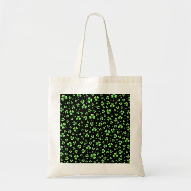 Tote Bag Trèfle aquarelle de la Saint-Patrick sur fond noir (Devant)
