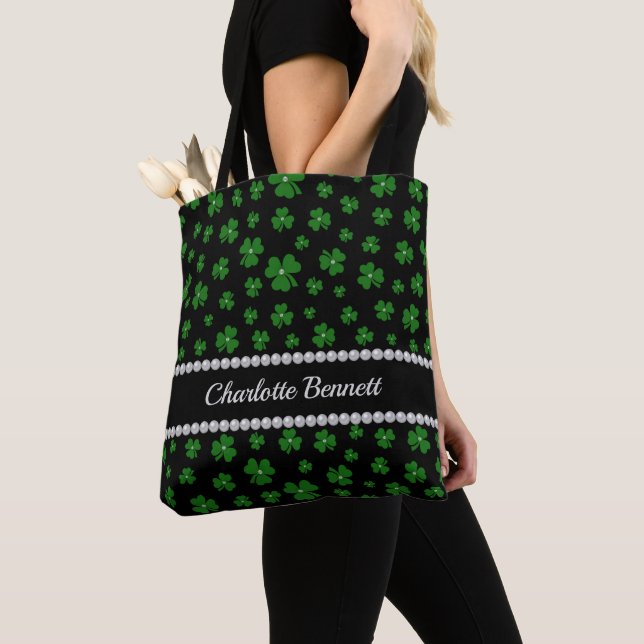Tote Bag Trèfle personnalisé de la Saint-Patrick avec perle (De près)