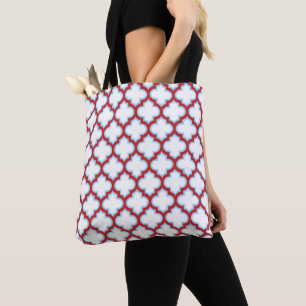 Tote Bag Trellis blanc et rouge, treillis, Quatrefoil