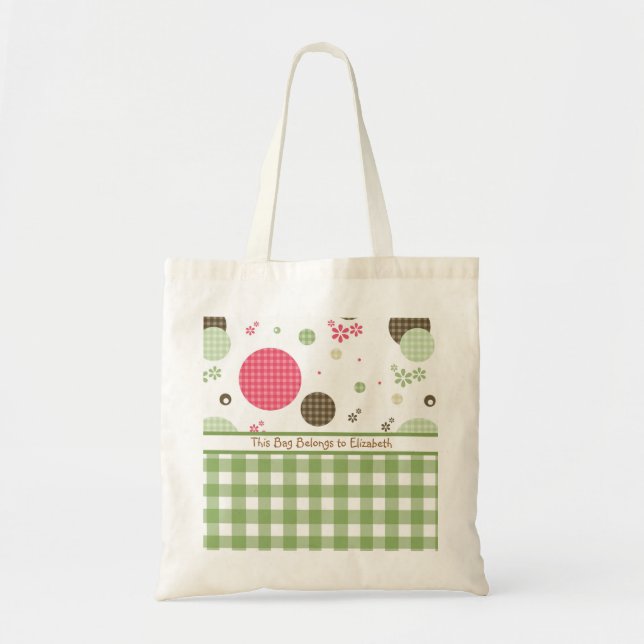 Tote Bag Trendy Cute En vichy Pois Avec Nom (Devant)