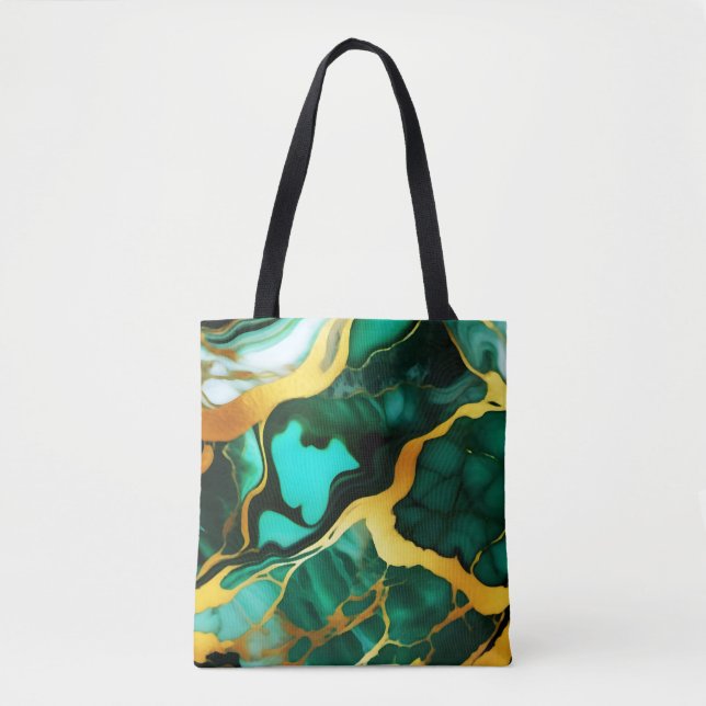 Tote Bag Trendy Green jaune or faux marbre (Devant)