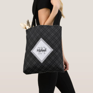 Tote Bag Trendy noir blanc tartan Personnaliser Monogramme