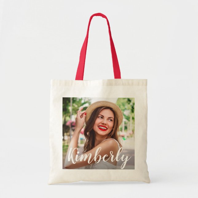 Tote Bag trendy script personalized image and name (Devant)
