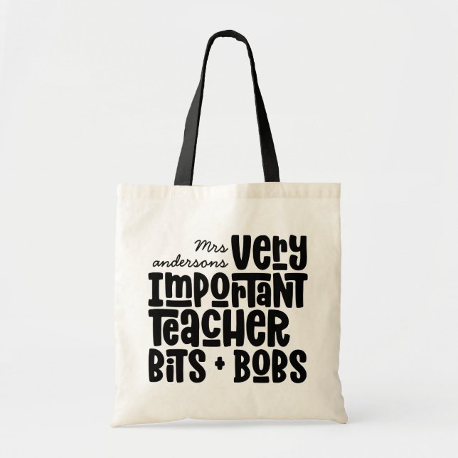Tote Bag Très important enseignant typographie moderne cade (Devant)
