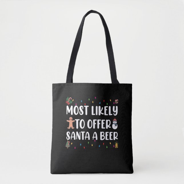 Tote Bag Très Probable D'Offrir À Père Noël Une Bière Drôle (Devant)