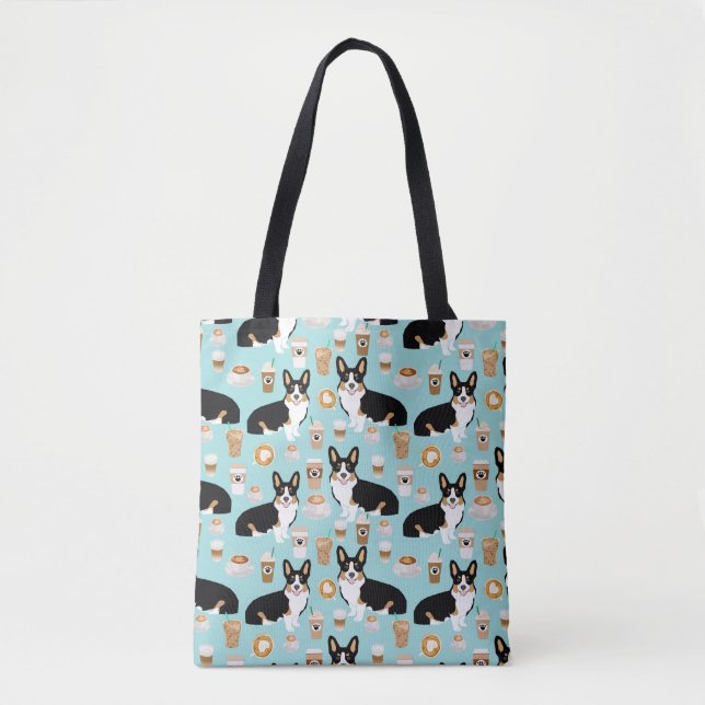 Tote Bag Tri café de corgi - bleu (Devant)