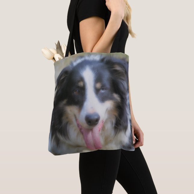 Tote Bag Tri Couleur Bordure Collie Face (De près)