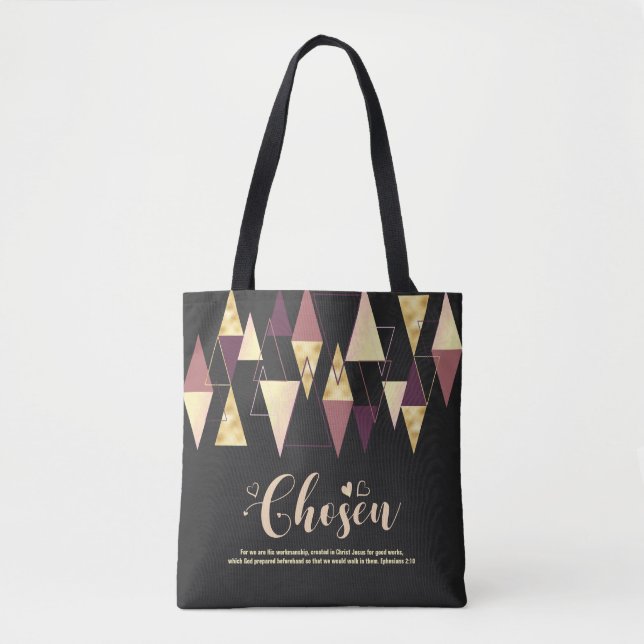 Tote Bag Triangle élégant en or rose noir choisi (Devant)