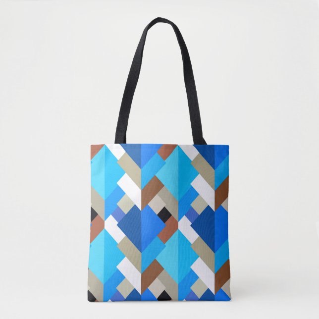 Tote Bag Triangles Abstraits modernes, Bleu de Cobalt et Br (Devant)