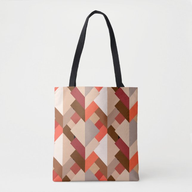Tote Bag Triangles Abstraits modernes, Brown, Taupe et Oran (Devant)