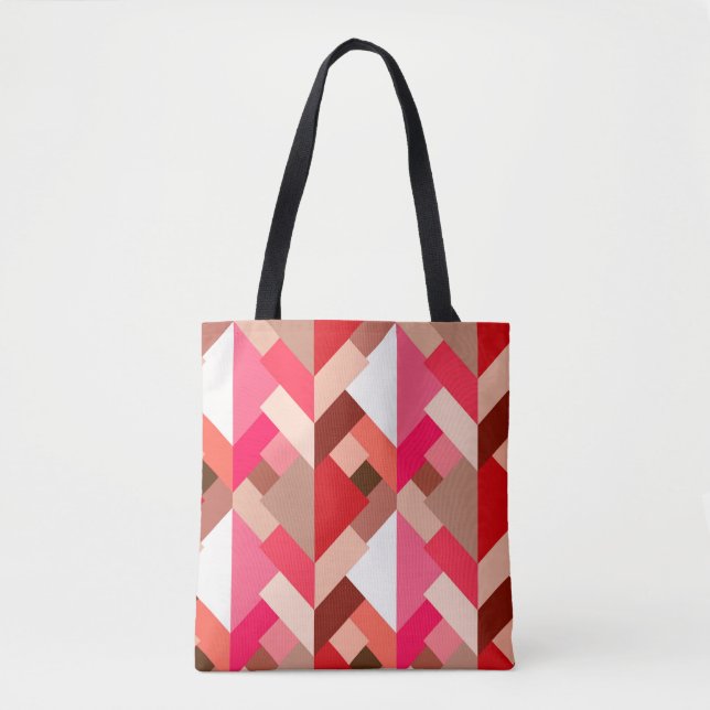 Tote Bag Triangles Abstraits modernes, Coral rouge et rose (Devant)