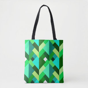 Tote Bag Triangles Abstraits modernes, Emerald Green et Aqu