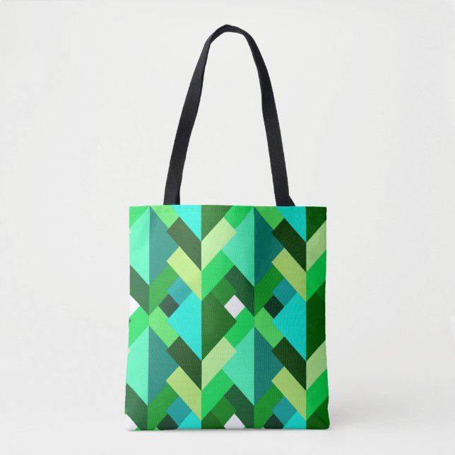 Tote Bag Triangles Abstraits modernes, Emerald Green et Aqu (Devant)