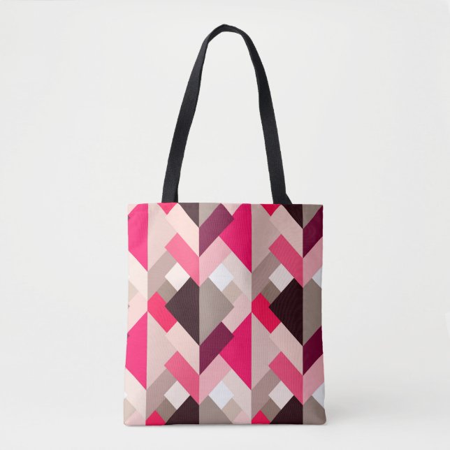 Tote Bag Triangles Abstraits modernes, Fuchsia rose et gris (Devant)