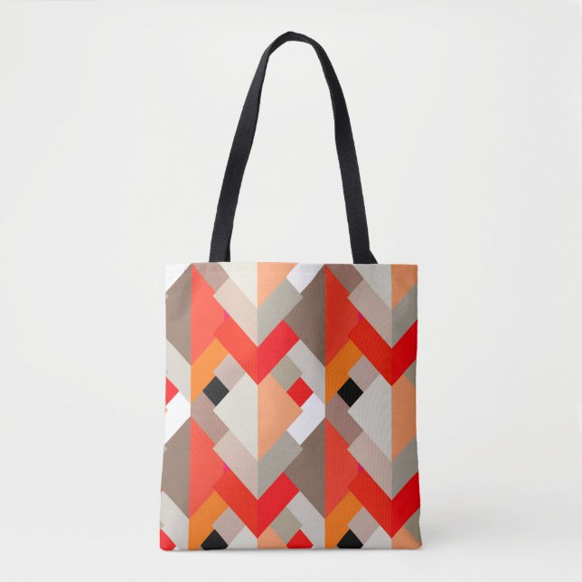 Tote Bag Triangles Abstraits modernes, orange, rouge et gri (Devant)