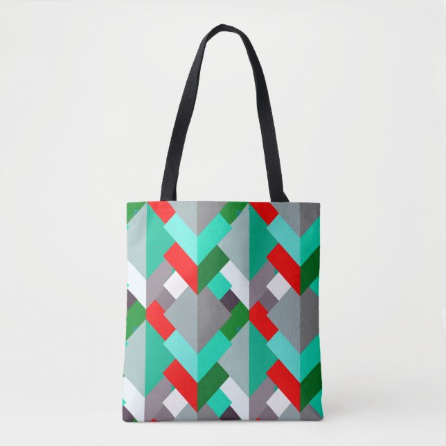 Tote Bag Triangles Abstraits modernes, Turquoise, Rouge et  (Devant)