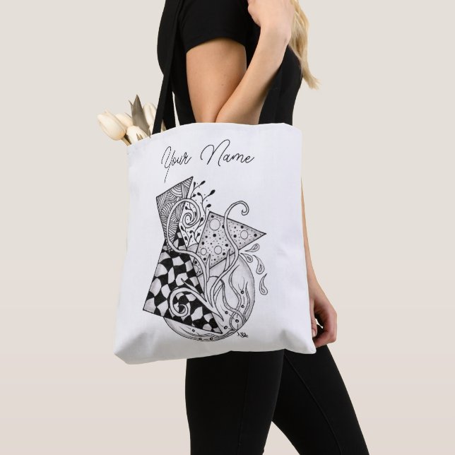 Tote Bag Triangles floraux, dessin enchevêtré - (De près)