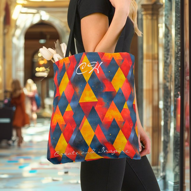 Tote Bag Triangles géométriques vibrants en rouge, jaune, b (Créateur téléchargé)