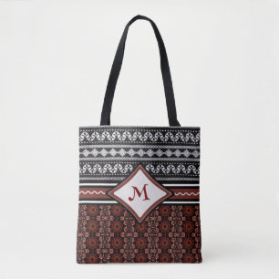Tote Bag Tribal Abstrait noir, blanc et rouge