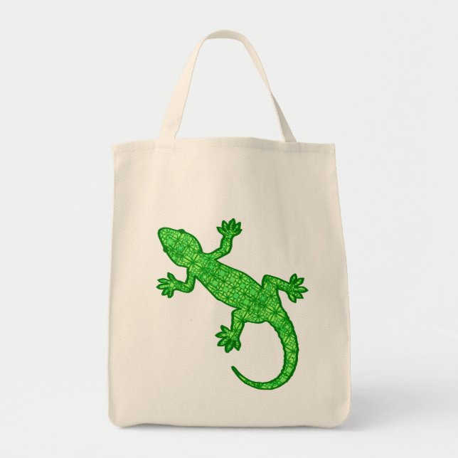 Tote Bag Tribal Batik Gecko - Lime et vert émeraude (Devant)