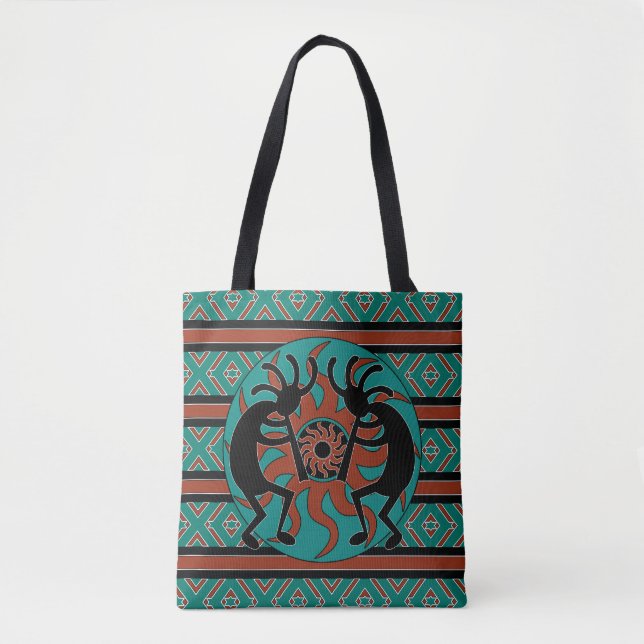 Tote Bag Tribal Kokopelli Sud-Ouest Turquoise (Devant)