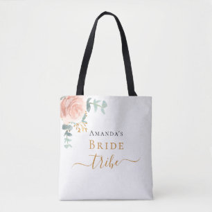Tote Bag Tribu de la mariée rose gold floral eucalyptus ver