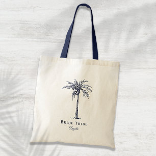 Tote Bag Tribu de mariée bleu marine Palmier tropical perso