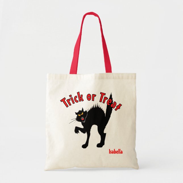 Tote Bag Trick de chat noir effrayant ou traiter bonbon (Devant)