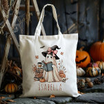Tote Bag Trick Ghost sorcier personnalisé ou bonbon de trai<br><div class="desc">Célébrez l'Halloween avec style avec notre Trick Ghost Sorcière personnalisée ou le Sac fourre-tout de bonbons de traitement! Conçu pour être à la fois amusant et fonctionnel, ce charmant fourre-tout présente un fantôme attachant habillé en sorcière, ajoutant une touche de fantaisie aux festivités d'Halloween de votre enfant. Parfaitement dimensionné pour...</div>