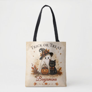 Tote Bag Trick or Treat Fantôme & Chat Noir Halloween