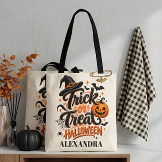 Tote Bag Trick or Treat Halloween écriture Black Orange