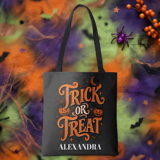 Tote Bag Trick or Treat Halloween écriture Black Orange