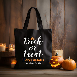 Tote Bag Trick or Treat Nom de Famille Noir Joyeux Hallowee