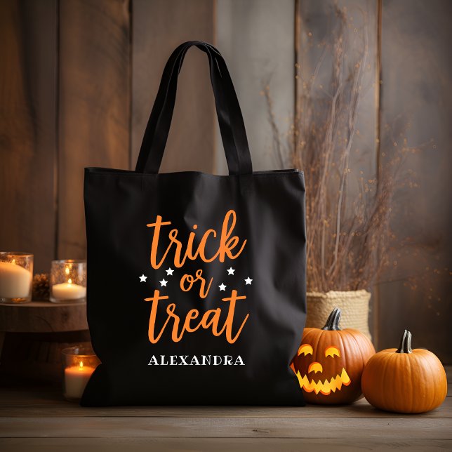Tote Bag Trick or Treat Orange Moderne Écriture Halloween (Créateur téléchargé)