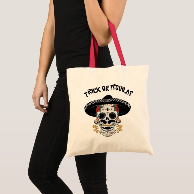 Tote Bag Trick ou Tequila Sugar Skull Halloween Cadeau (Devant (produit))