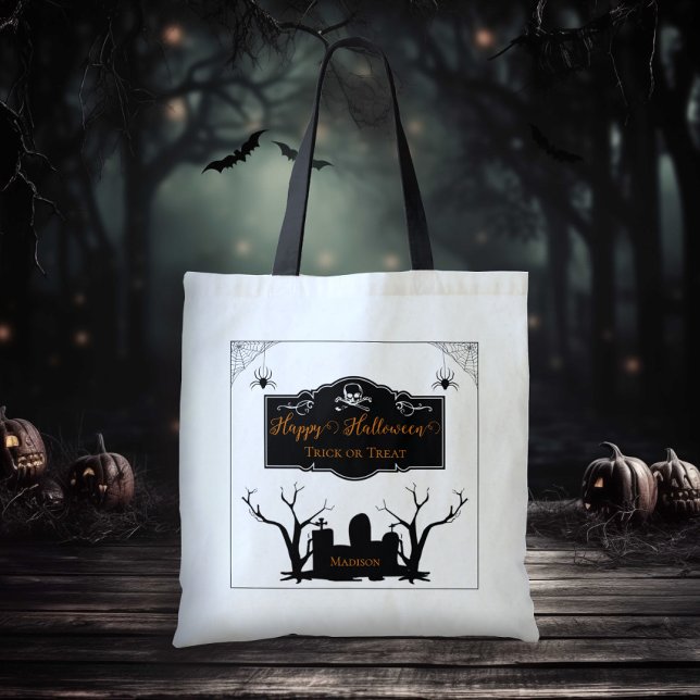 Tote Bag Trick ou traitement éffrayant de cimetière (Spooky Graveyard Trick or Treat tote Bag)