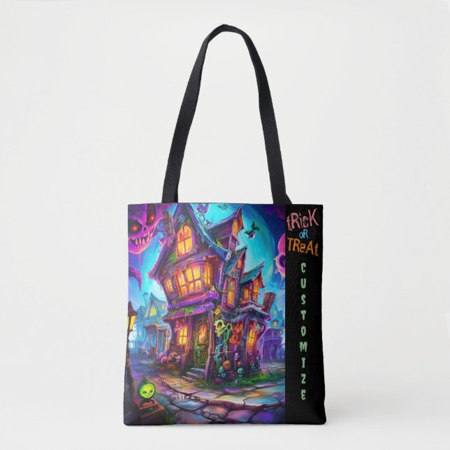 Tote Bag Trick ou traiter Halloween Ville Customisée Tot no (Devant)
