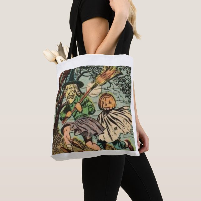 TOTE BAG TRICK OU TRAITER IMPRIMER UN JOURNAL HALLOWEEN VIN (De près)