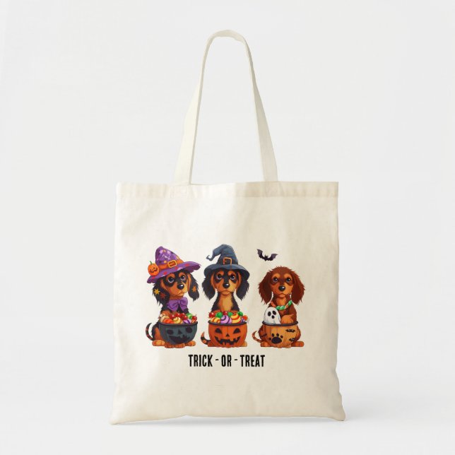Tote Bag Trick Ou Treat Halloween Dachshund Dogs (Devant)