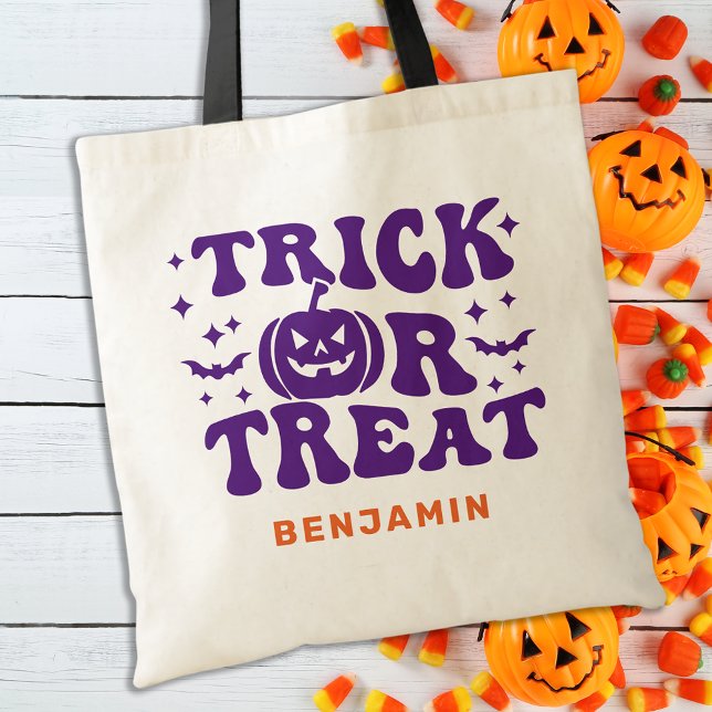 Tote Bag Trick Ou Treat Retro Simple Personnalisé Halloween (Créateur téléchargé)