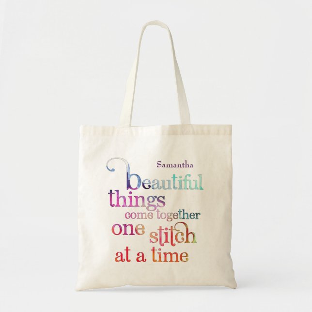 Tote Bag Tricot Coudre de belles choses Aquarelle Citation (Devant)