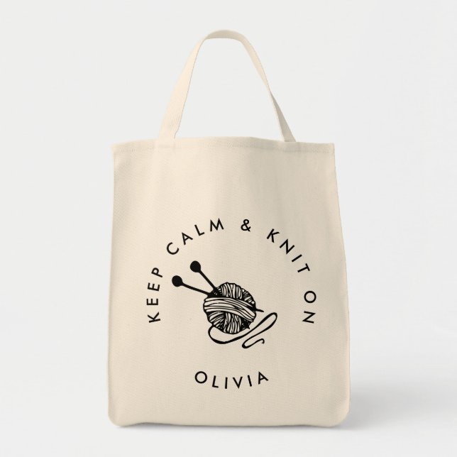 Tote Bag Tricot drôle garder calme et tricoter sur Personna (Devant)