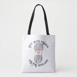 Tote Bag Tricot Slogan Knit Avec Passion Purl Avec Amour