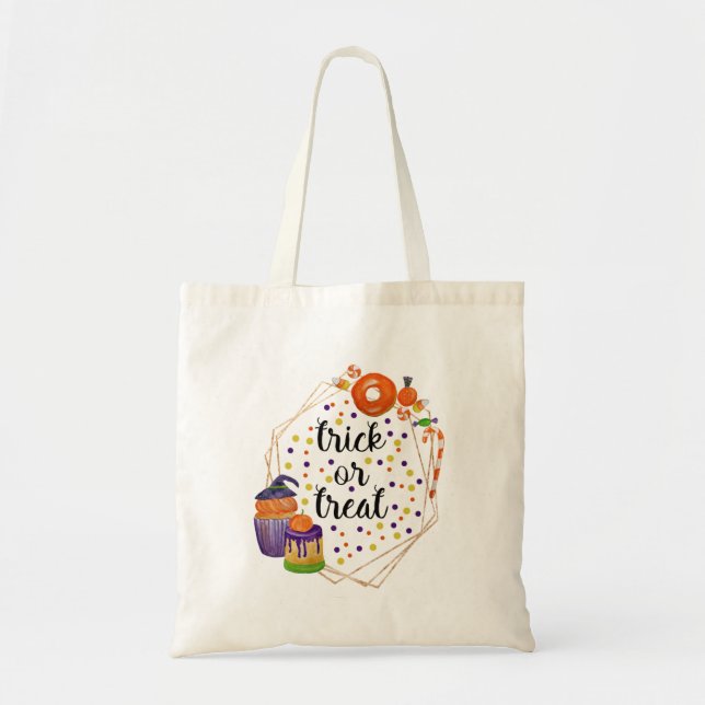 Tote Bag tricoter ou traiter des bonbons d'Halloween (Devant)