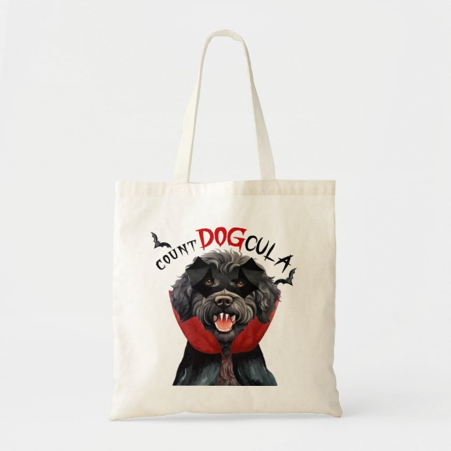 Tote Bag Tricoter ou traiter Halloween Barbet noir Vampire  (Devant)