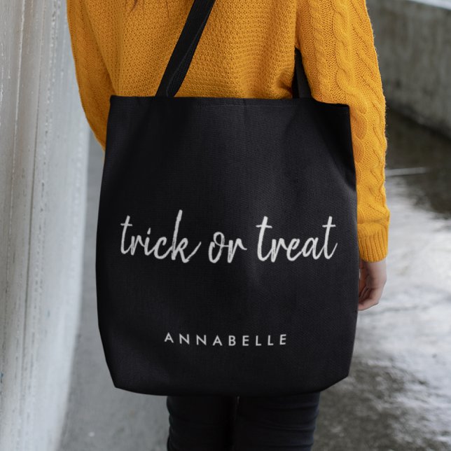 Tote Bag Tricoter ou traiter | Halloween moderne noir et bl (Créateur téléchargé)