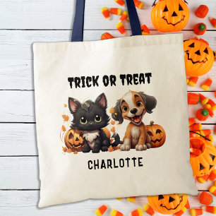 Tote Bag Tricoter Ou Traiter Kitten Personnalisé Chiot Hall