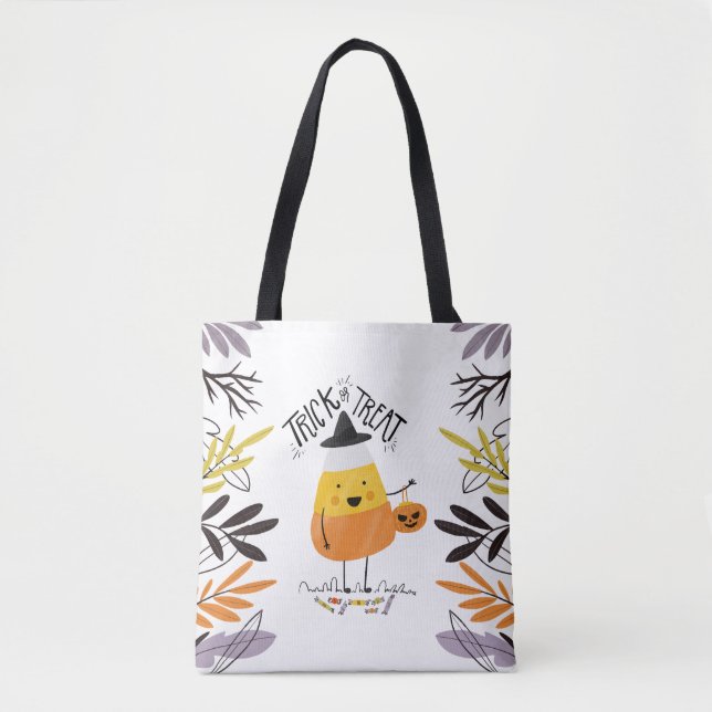 Tote Bag Tricoter ou traiter l'Halloween du maïs bonbon | S (Devant)