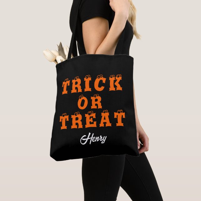 Tote Bag Tricoter ou traiter noir Script moderne Halloween (De près)